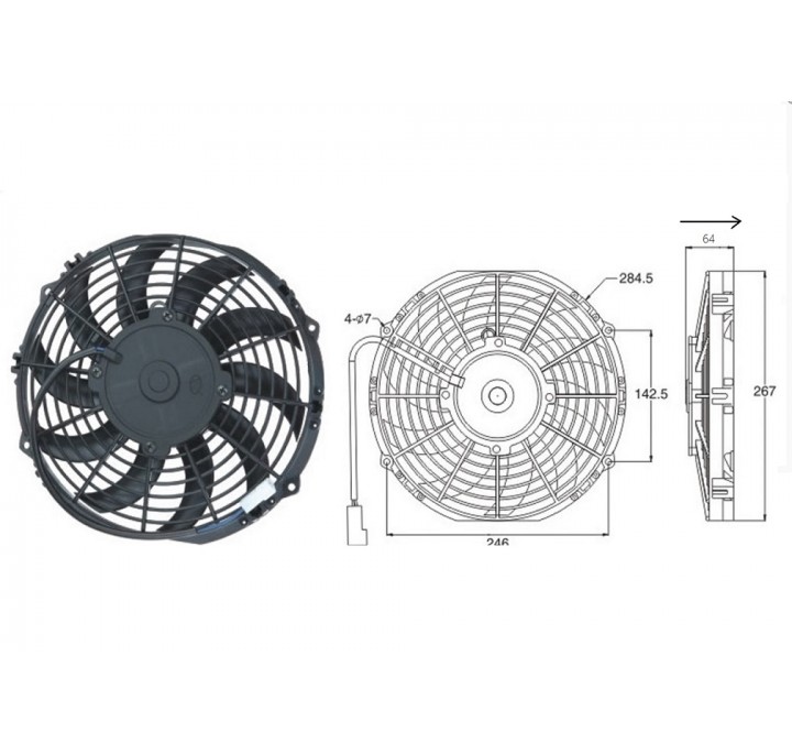 Вентилятор 10" 12V 120W  "S" SPAL 255мм
