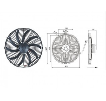Вентилятор 16" 12V 130W "S" -SPAL 385мм 15,2