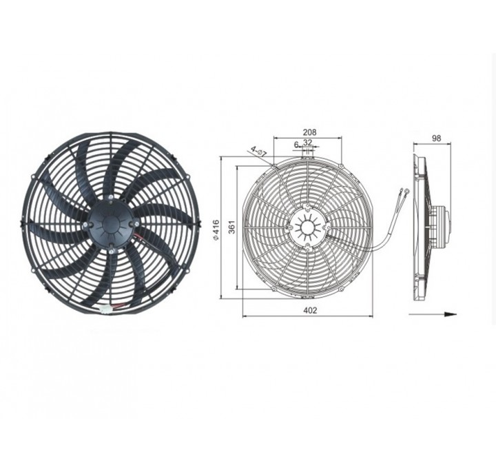 Вентилятор 16" 12V 130W "S" -SPAL 385мм 15,2