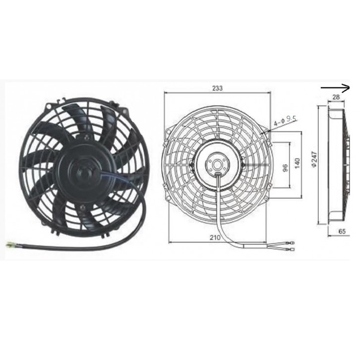 Вентилятор 9" 12V 100W  "S" SPAL 225мм